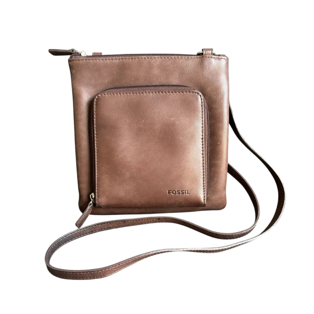 Vintage Fossil Purse Brown‎ Leather Crossbody Bag Wallet On A Chain Travel Y2K